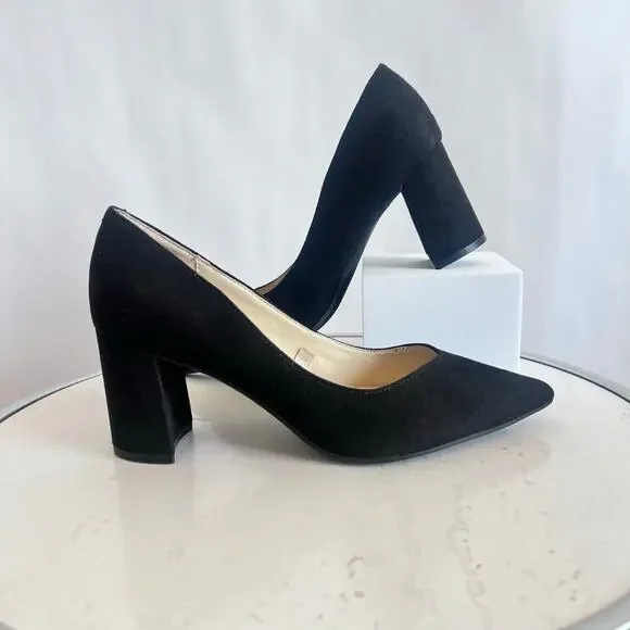 MARC FISHER ZALA BLOCK HEEL POINTY TOE HEEL WOMENS BLACK SUEDE SIZE 7 1/2 MEDIUM - Picture 2 of 12